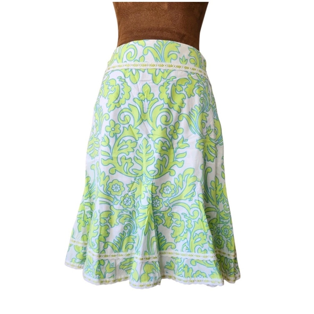 Jade Melody Tam Skirt Size 4 Bright Green Blue Cotton Preppy Colorful A-line